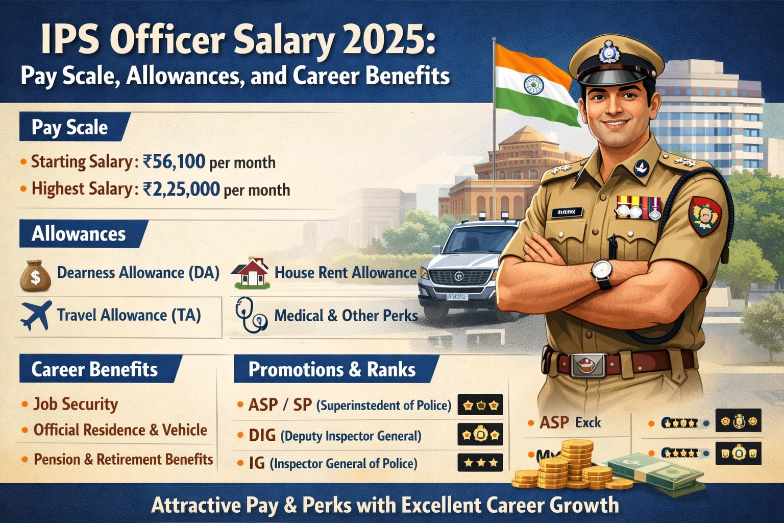 IPS Officer Salary 2025 Pay Scale, Allowances, and Career Benefits