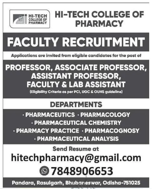 Hi-Tech College of Pharmacy Recruitment