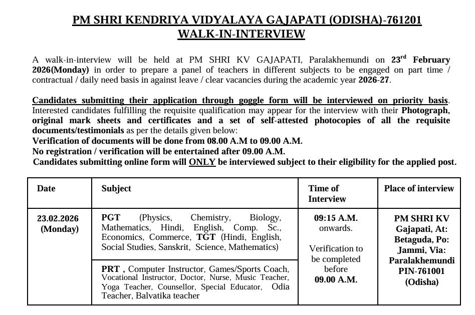 KVS Gajapati Recruitment