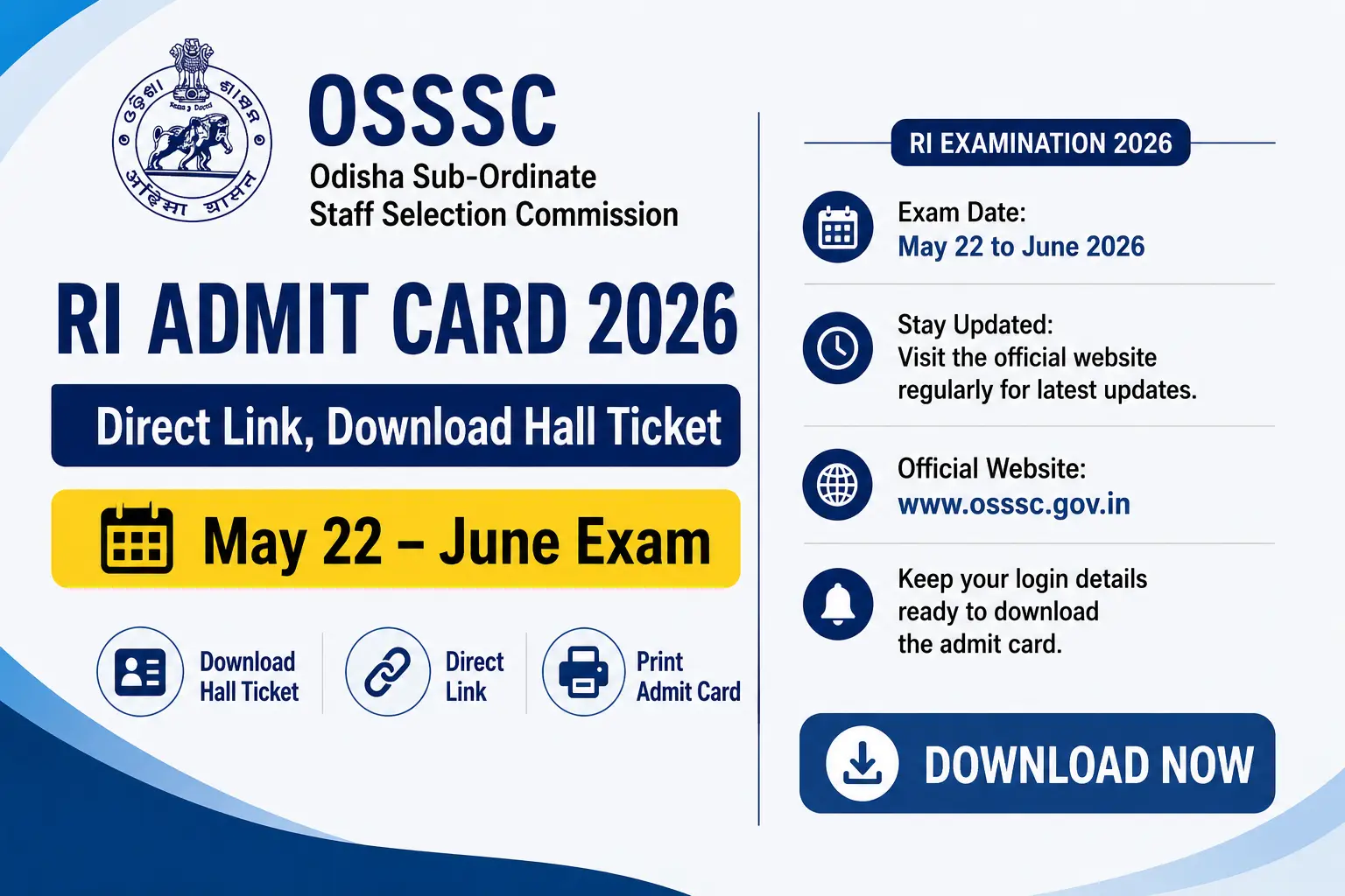 OSSSC RI Admit Card 2026